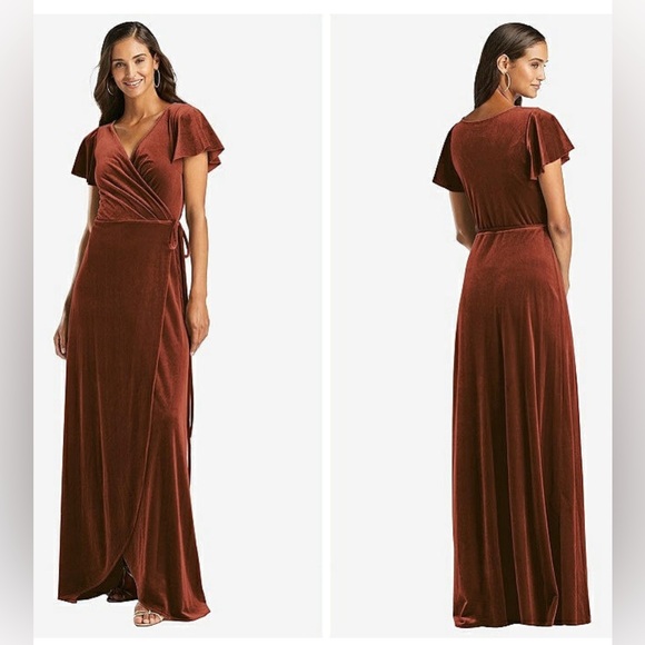 After Six Velvet Flutter Sleeve Maxi Dress in Rust - Picture 1 of 5